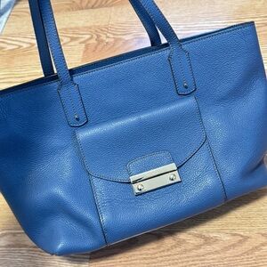 Furla Blue Pebbled Leather Tote Bag